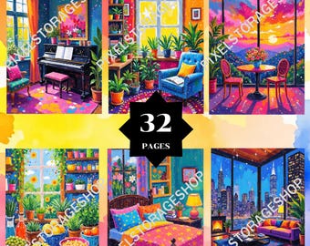 Coloring by number, 32 pages, 32 Colors, For adults, Printable, 8.5 x 11 In,  PNG & SVG File, Digital, Instant Download, Paint by numbers