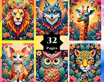 Color by number, 32 pages, 24 Colors, For adults, Printable, PNG & SVG File, Digital, Instant Download, Paint by numbers