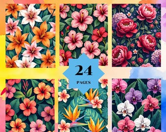 Coloring by number, Flowers 24 pages, For adults, Printable, 8.5 x 11 In, PDF & PNG File, Digital, Instant  Download, Paint by numbers