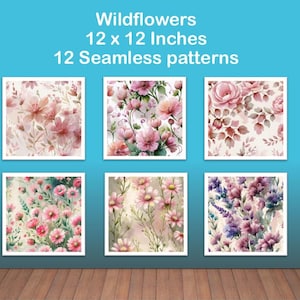 Seamless pattern of wildflower, 12 patterns, Digital Papers, Background, Digital pattern, JPG File