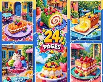 Color by number, 24 pages and colors, Sweet, Drink, For adults, Printable, PNG ,PDF and SVG File, Digital Instant download, Paint by numbers