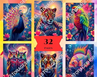 Coloring by number, 32 pages, Animal, For adults, Printable, 8.5 x 11 Inches, PNG & PDF File, Digital, Instant Download, Paint by numbers