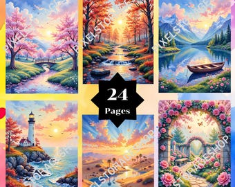 Color by number, 24 pages and colors, For adults, Printable, 8.5 x 11 Inches, PNG & SVG File, Digital, Instant Download, Paint by numbers