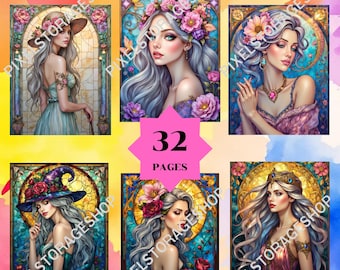 Coloring by number, Goddesses, 32 pages, 24 Colors, For adults, Printable, PDF & PNG, Digital,Instant Download, Paint by numbers