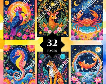 Coloring by number, 32 pages, 24 Colors, For adults, Printable, 8.5 x 11 Inches, PNG & SVG File, Digital, Instant Download, Paint by numbers