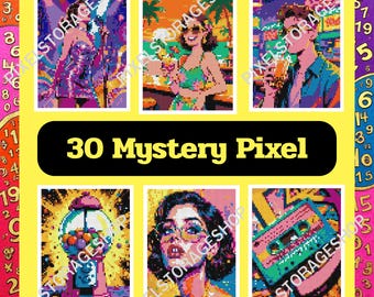 Color by number, Mystery Pixel, Square shape, 30 pages, 24 colors, Adults,Printable, A4,  PNG, PDF, Light & Dark, Digital, Instant Download