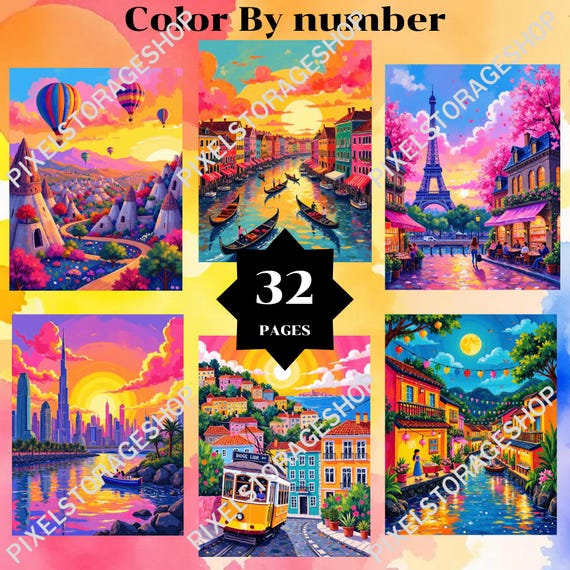 Coloring by number, 32 pages, 24 Colors, For adults, Printable, 8.5 x 11 Inches, PNG & SVG File, Digital, Instant Download, Paint by numbers