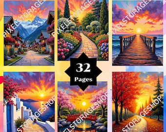 Color by number, 32 pages, 24 Colors, For adults, Printable, 8.5 x 11 Inches, PNG & SVG File, Digital, Instant Download, Paint by numbers