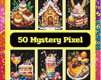 Color by number, Mystery Pixel, Square shape, 50 pages, 24 Colors, Adults, Printable, A4, PNG, PDF ,Light & Dark, Digital, Instant Download