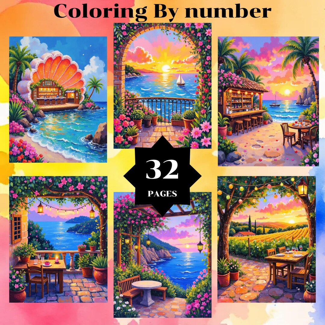 Coloring by Number, 32 Pages, 32 Colors,for Adults, Printable, 8.5 X 11 ...