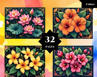 Coloring by number, Flowers 32 pages, 32 Colors,For adults, Printable, 8.5 x 11 In, PNG & SVG, Digital, Instant  Download, Paint by numbers