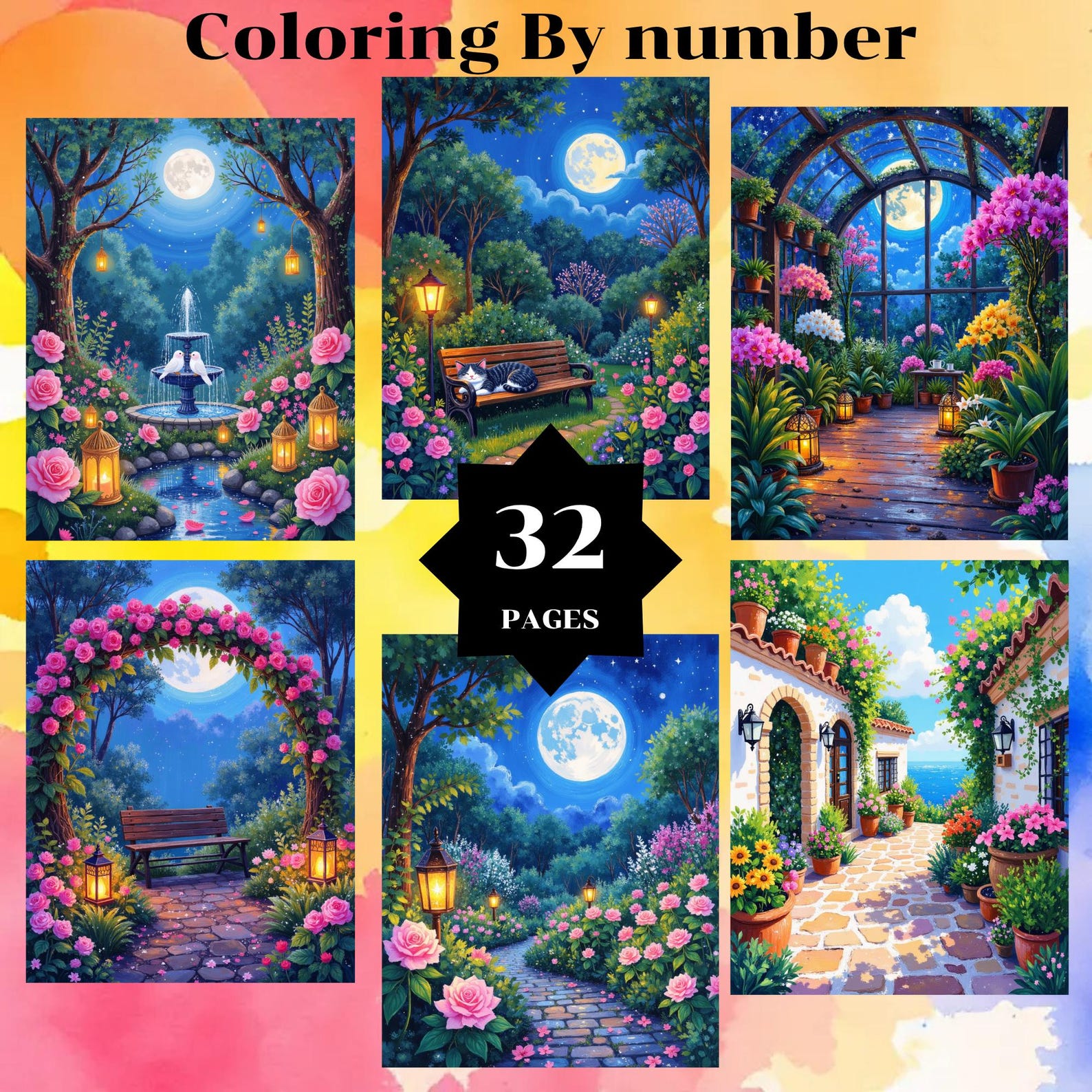 Coloring by Number, 32 Pages, 32 Colors, for Adults, Printable, 8.5 X ...