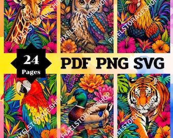 Color by number, 24 pages, 24 colors, For adults, Printable, A3, PDF, PNG, SVG File, Digital, Instant Download, Paint by numbers