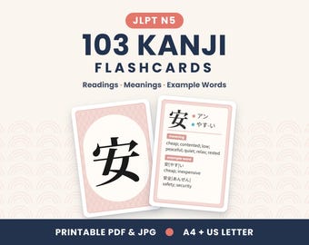 JLPT N5 Kanji Flashcards, 103 Japanese Study Cards With Readings