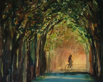 Hello Summer // Watercolor // Early Morning Bike Ride // Golden // Shady Tree Canopy