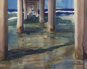 Beach // La Jolla Shores // The Pier // Scripps Pier // Watercolor Art Print