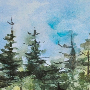 Out of the Woods, Watercolor Print, Woods, Maine, Moose Pond, Lake, Forest image 2