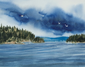 Pole Pass, Orcas Island, Watercolor Giclée Print, Seascape, San Juan Islands, Pacific Northwest