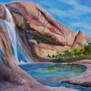 Acadia Imagined Watercolor, Original Painting, Spring, Canyon, Calf Creek Falls, Becoming Calder, Finding Eden, Mia Sheridan Author image 1