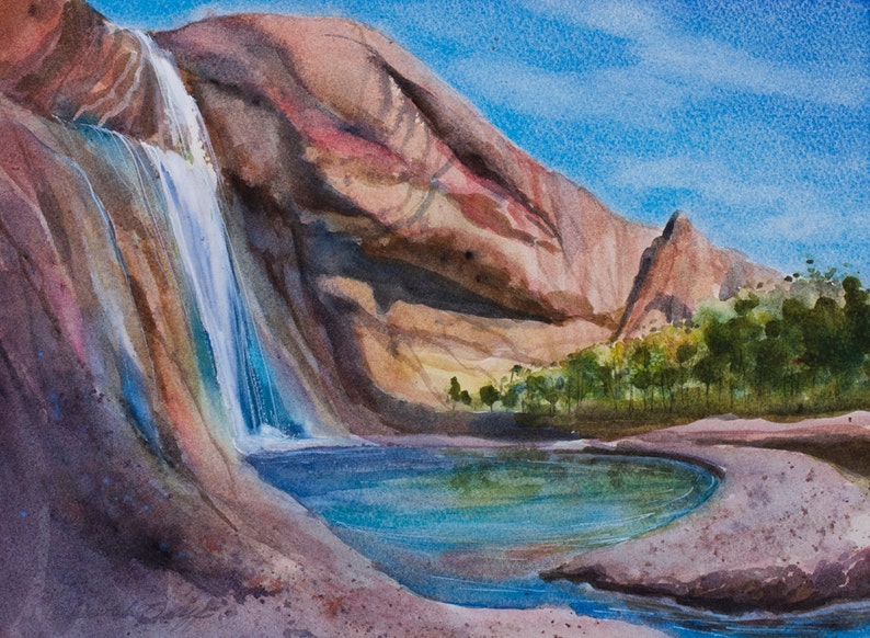 Acadia Imagined Watercolor, Original Painting, Spring, Canyon, Calf Creek Falls, Becoming Calder, Finding Eden, Mia Sheridan Author image 1