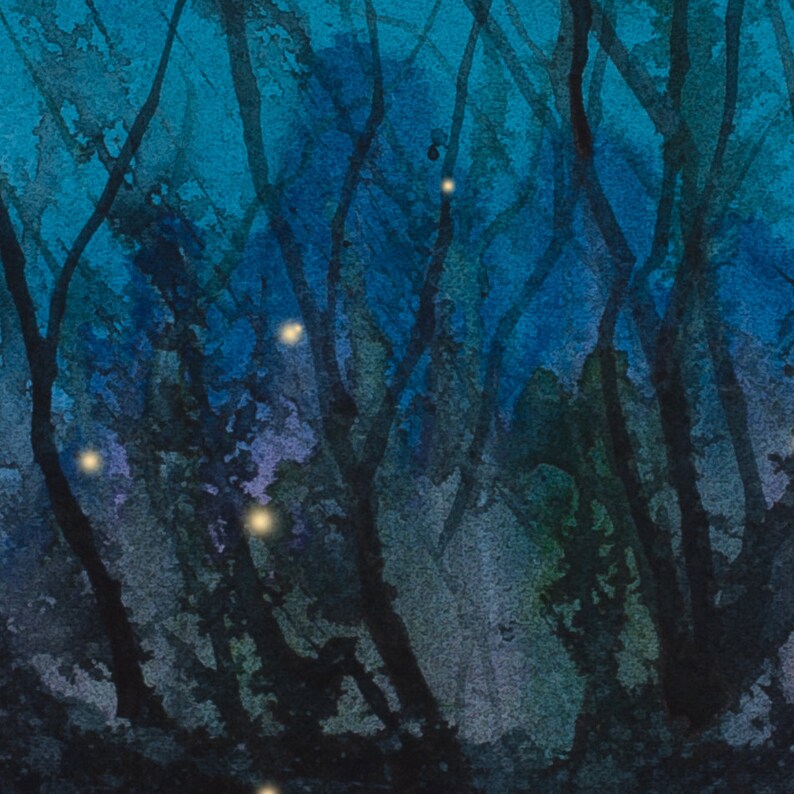 Firefly Moon Watercolor Print Full Moon Night Sky | Etsy
