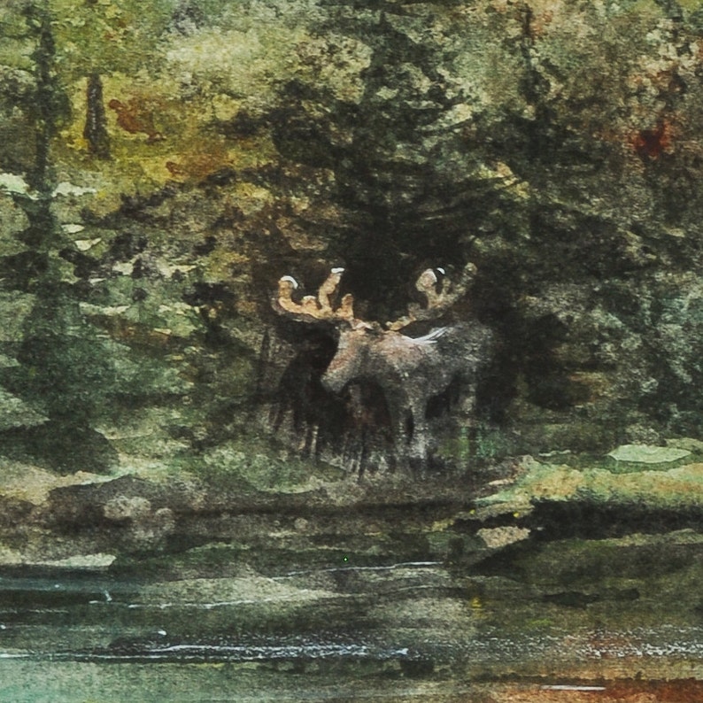 Out of the Woods, Watercolor Print, Woods, Maine, Moose Pond, Lake, Forest image 3