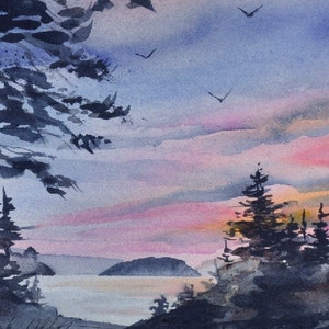 Orcas Island Sunset II, Watercolor Giclée Print, Orcas Island, San Juan Islands, Pacific Northwest, Fawn Island image 2