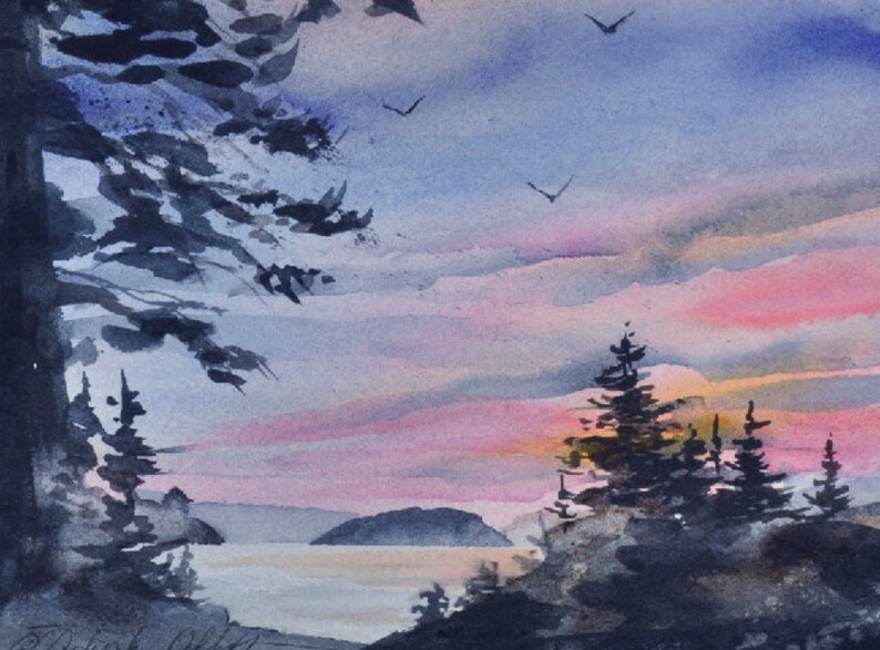 Orcas Island Sunset II, Watercolor Giclée Print, Orcas Island, San Juan Islands, Pacific Northwest, Fawn Island image 2