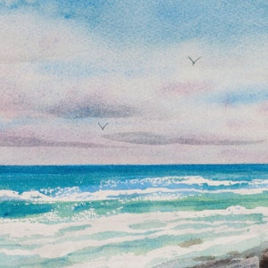 View to Blacks Beach, La Jolla Shores, Watercolor Print, San Diego, California Coast, Beach Waves, Seascape, Blue image 3