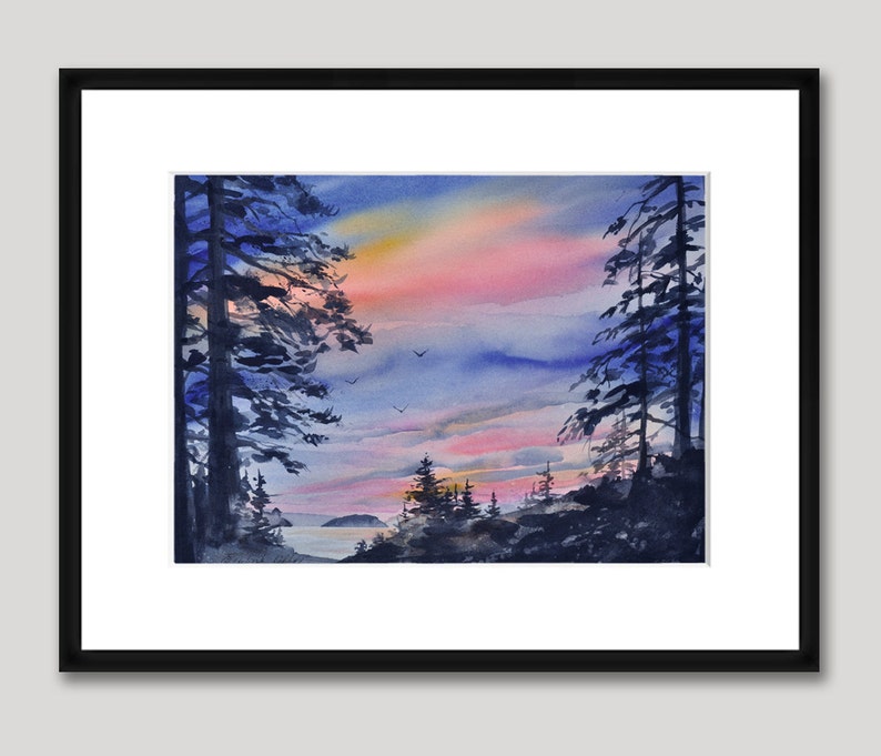 Orcas Island Sunset II, Watercolor Giclée Print, Orcas Island, San Juan Islands, Pacific Northwest, Fawn Island image 4