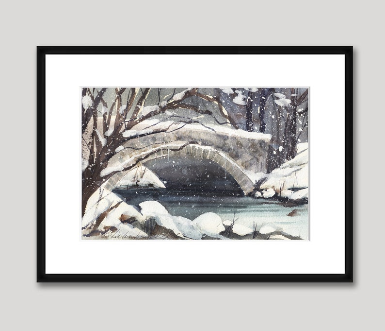 Winter Bridge Watercolor Print Yosemite River Snow - Etsy