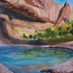 Acadia Imagined Watercolor, Original Painting, Spring, Canyon, Calf Creek Falls, Becoming Calder, Finding Eden, Mia Sheridan Author afbeelding 4