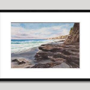 View to Blacks Beach, La Jolla Shores, Watercolor Print, San Diego, California Coast, Beach Waves, Seascape, Blue image 4