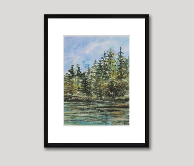 Out of the Woods, Watercolor Print, Woods, Maine, Moose Pond, Lake, Forest image 5