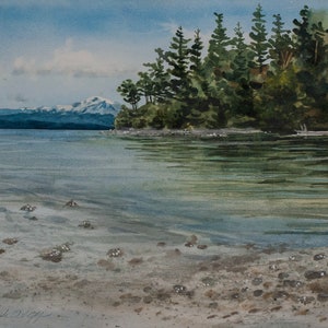 North Beach, Watercolor, Giclée Print, Salish Sea, Puget Sound, Orcas Island, San Juan Islands, Pacific Northwest, Sailboat image 1