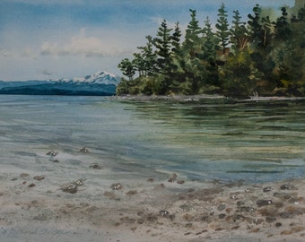 North Beach, Watercolor, Giclée Print, Salish Sea, Puget Sound, Orcas Island, San Juan Islands, Pacific Northwest, Sailboat