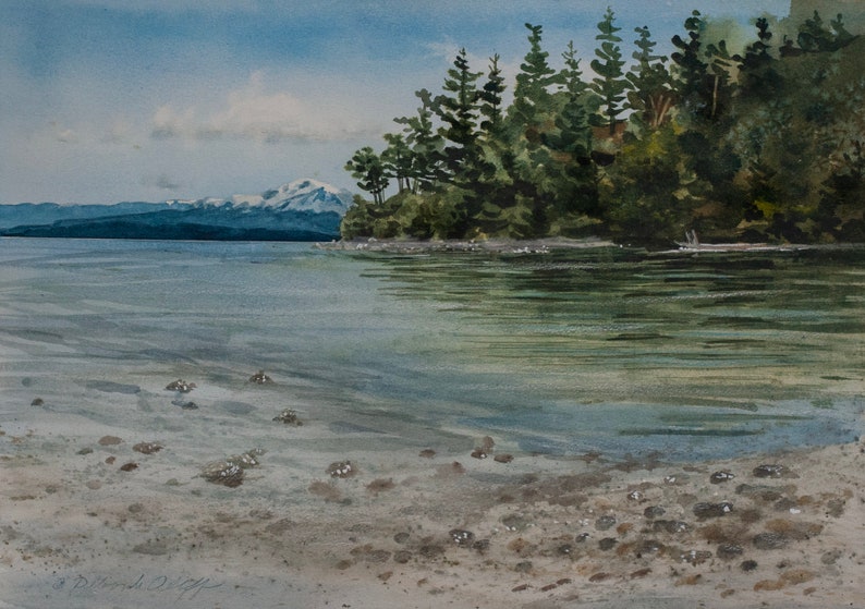 North Beach, Watercolor, Giclée Print, Salish Sea, Puget Sound, Orcas Island, San Juan Islands, Pacific Northwest, Sailboat image 1