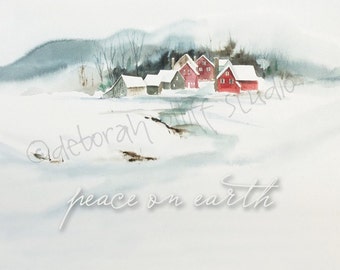 Christmas Cards - Boxed set of 8 - Peace on Earth Watercolor