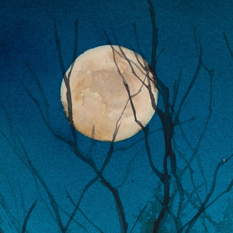 Firefly Moon Watercolor Print Full Moon Night Sky - Etsy Italia