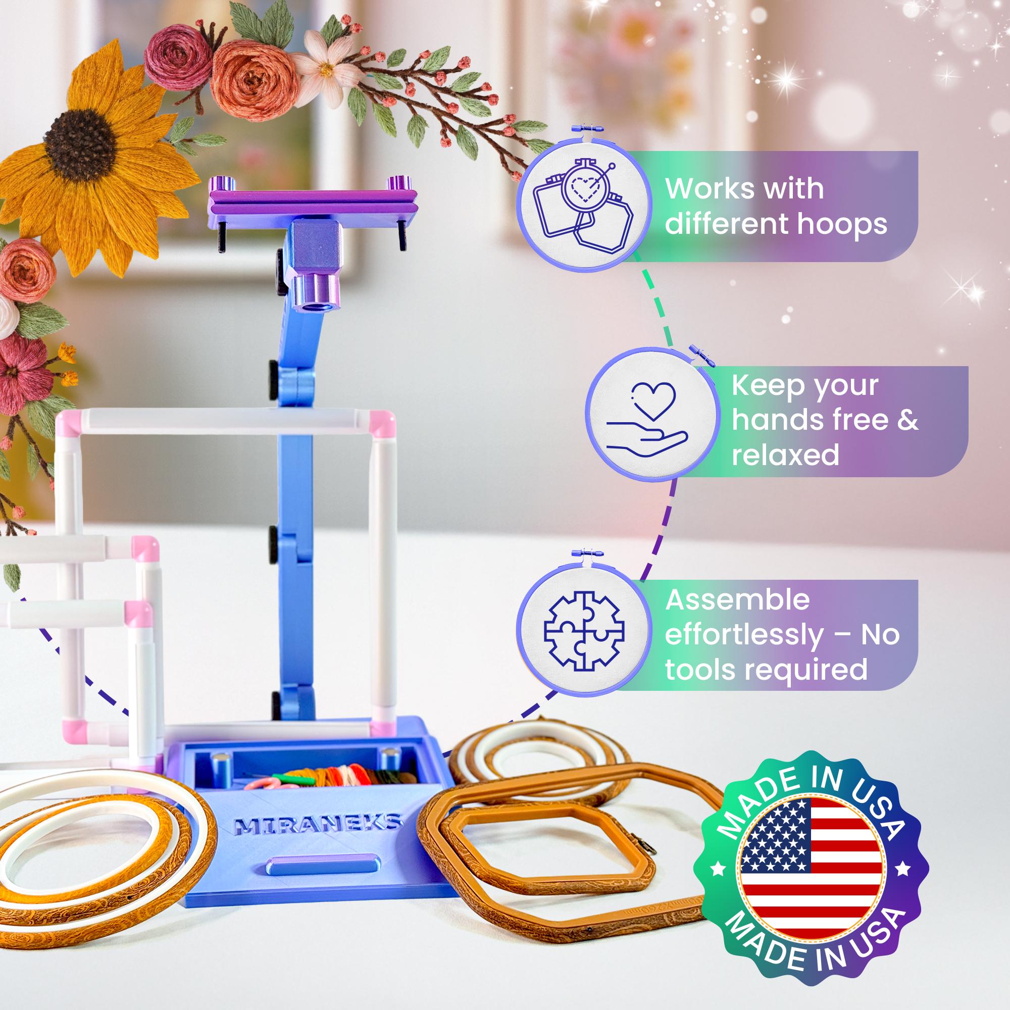 Adjustable Embroidery Stand with Organizer - Cross Stitch Frame for Table or Floor – Made in USA