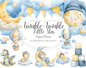 Imágenes prediseñadas de estrellas brillantes para baby shower en colores pastel - Adorables gráficos digitales
