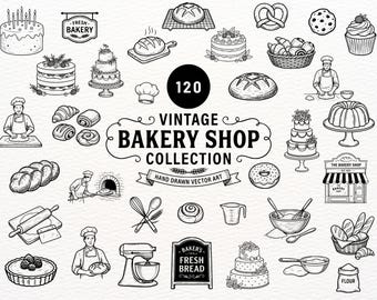 Colección de panadería vintage dibujada a mano, pasteles, panes, archivos de corte PNG y SVG para artesanos, proyectos de diseño y Cricut.