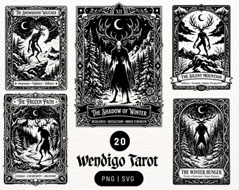 Carta del Tarot de la Criatura Mítica Wendigo / Paquete de Diseño SVG y PNG / Arte de Silueta de Críptido