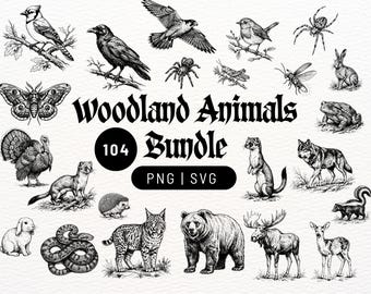 Handgetekende vectorcollectie van bosdieren. PNG- en SVG-bestanden. Clipart voor Cricut, T-shirts, hoogwaardige SVG-bestanden.