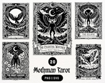 Carta del Tarot de la Criatura Mítica Mothman / Diseño en formato SVG y PNG / Arte de silueta de críptido