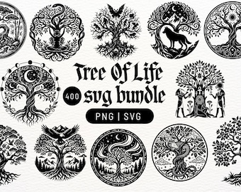 Paquete de 400 archivos SVG del Árbol de la Vida / Archivos de corte celtas en escala de grises para Cricut