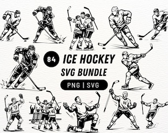 Bundel met 84 ijshockey PNG- en SVG-bestanden | Cricut Silhouette snijbestanden | Sportclipartcollectie