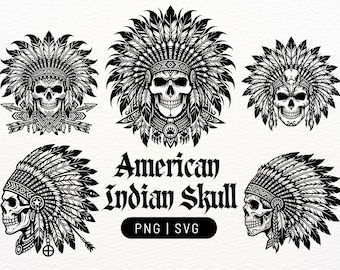 Paquete de archivos SVG y PNG de calaveras de nativos americanos - Archivos de diseño para grabado láser y Cricut