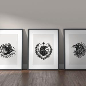 Paquete de 200 imágenes prediseñadas SVG de cuervos góticos / Arte Dark Academia, gráficos de brujería (descarga digital) imagen 3