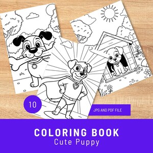 Cute Puppy Coloring Book | 10 Dog Coloring Pages for Kids | Printable Toddlers Activity | JPG & PDF Digital Download